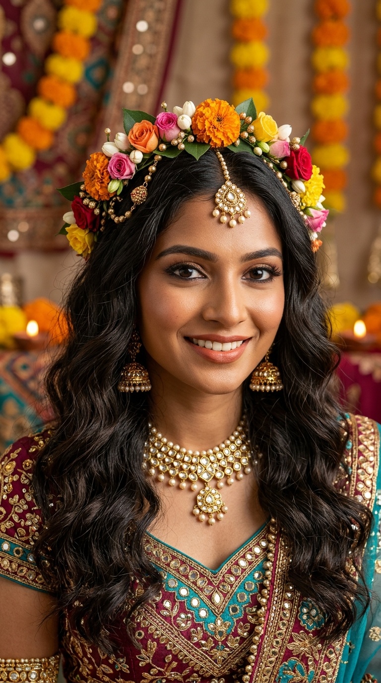 Bohemian Waves with Floral Tiara