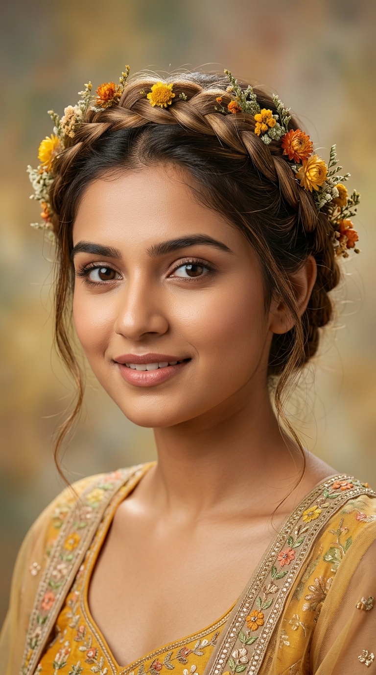 Boho Braided Crown with Dry Flowers