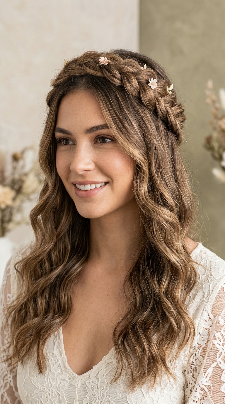 Boho Braided Crown with Loose Waves