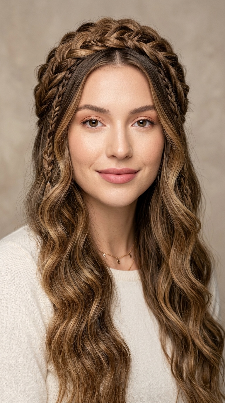 Boho Braided Crown with Soft Waves