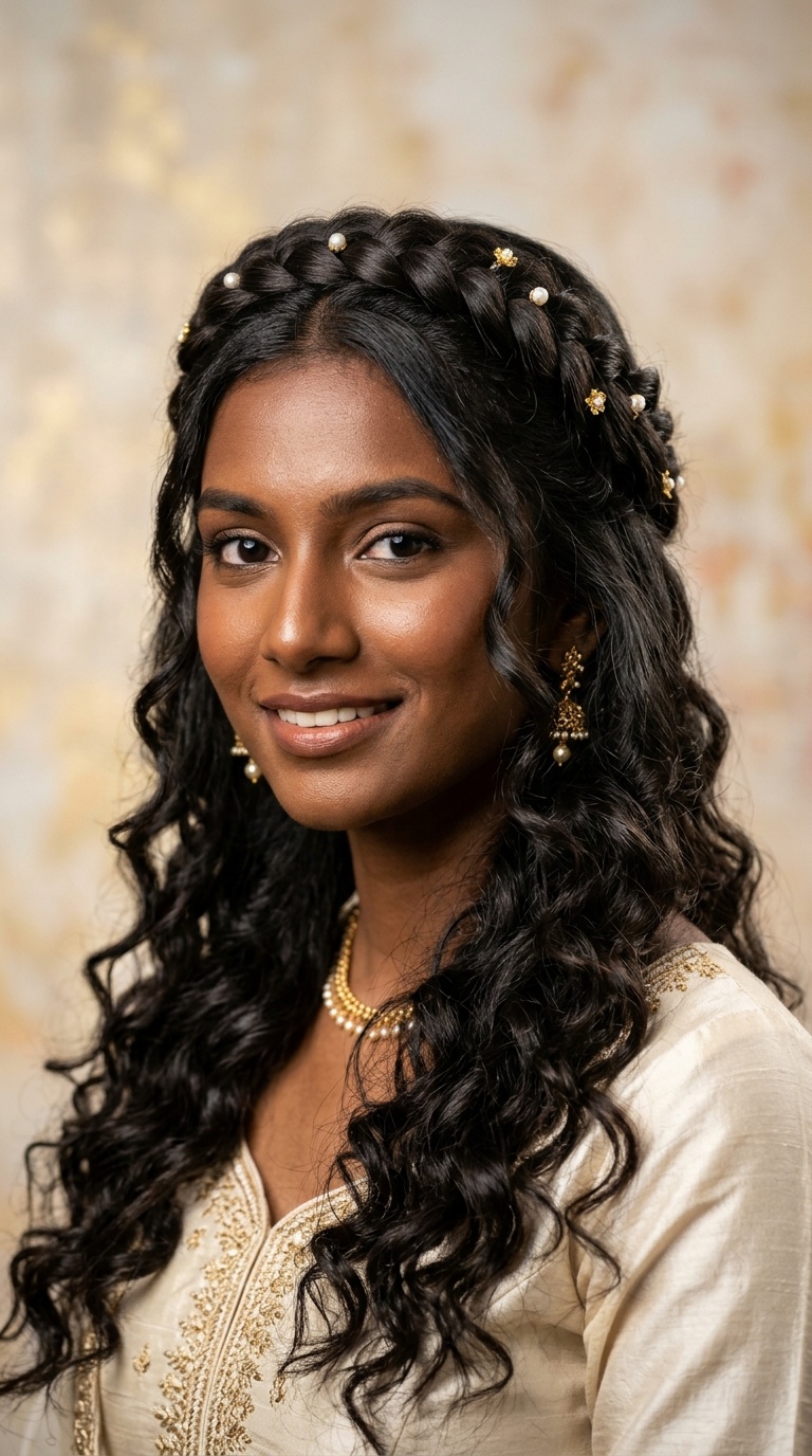 Boho-Chic Braided Crown with Open Curls