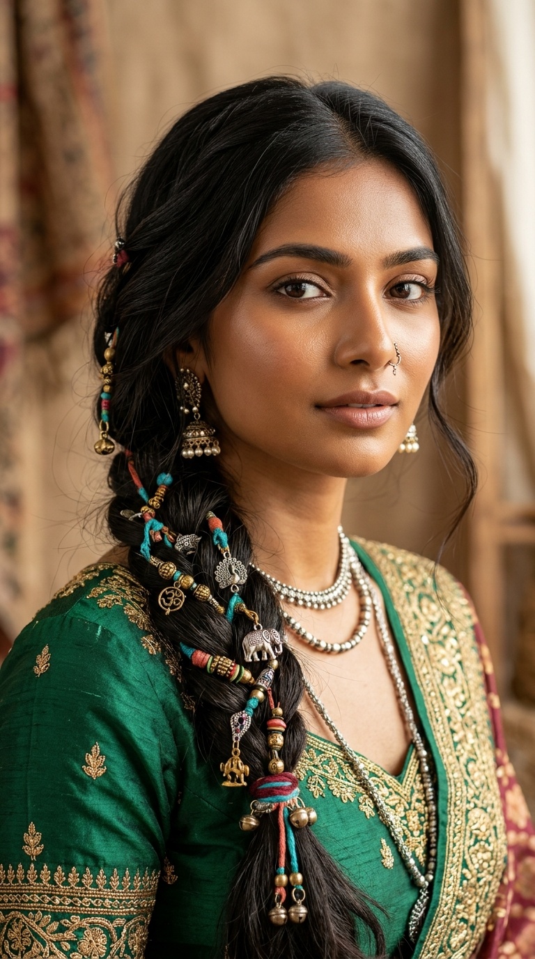 Boho-Chic Side Braid with Charms