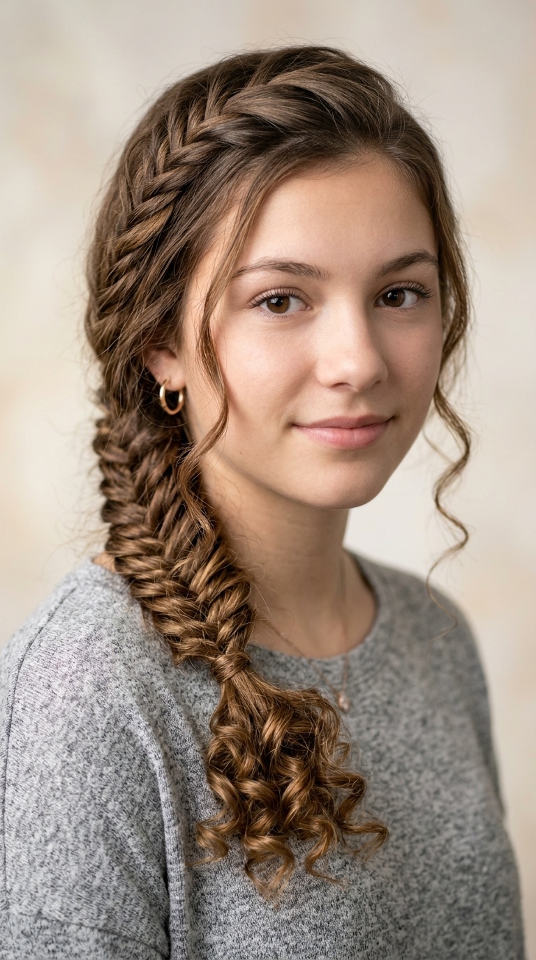 Boho Fishtail Side Braid with Ringlets