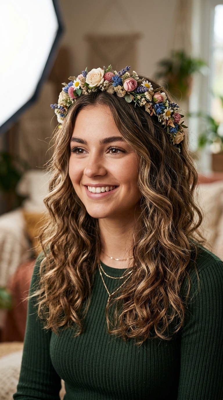Boho Floral Headband with Messy Waves