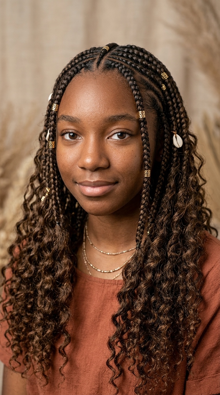 Boho Fulani Braids with Deep Wave Curls