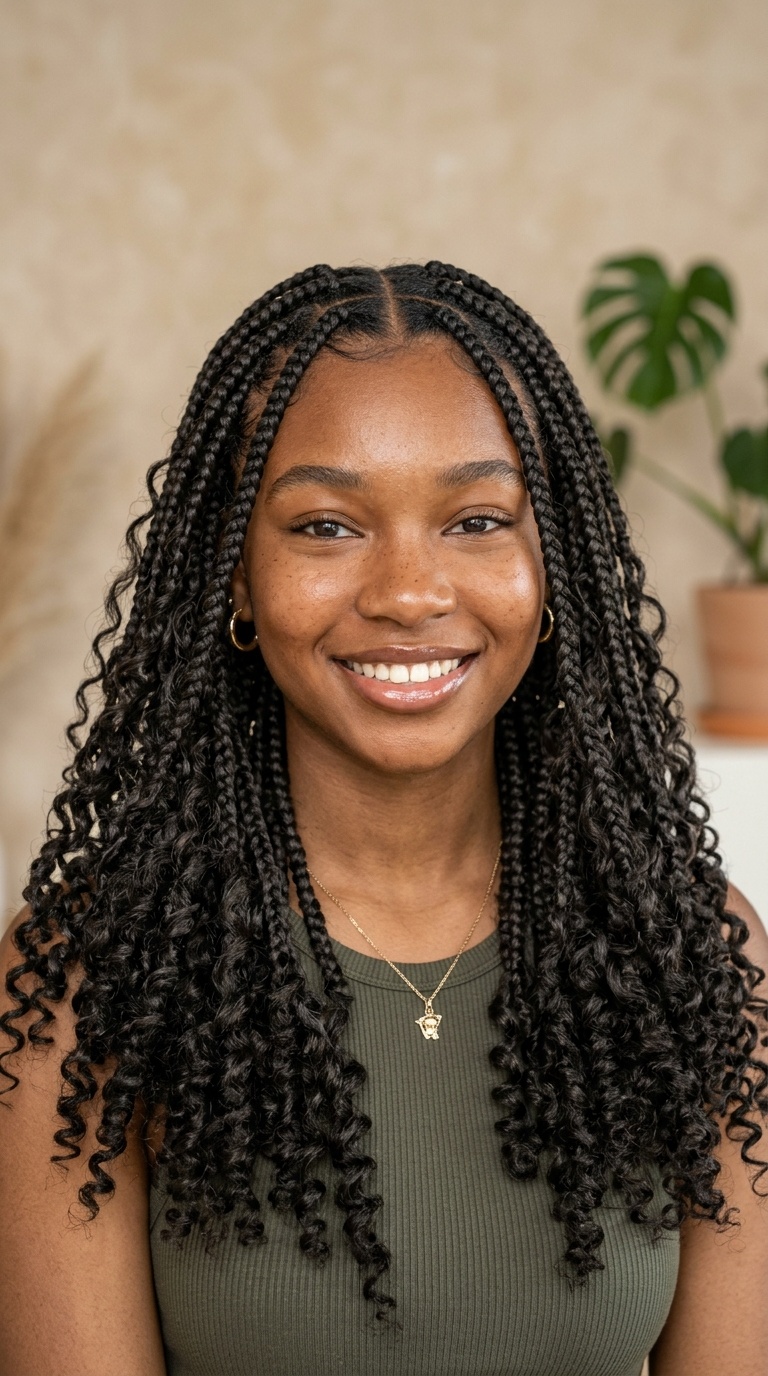 Boho Knotless Braids with Curly Ends