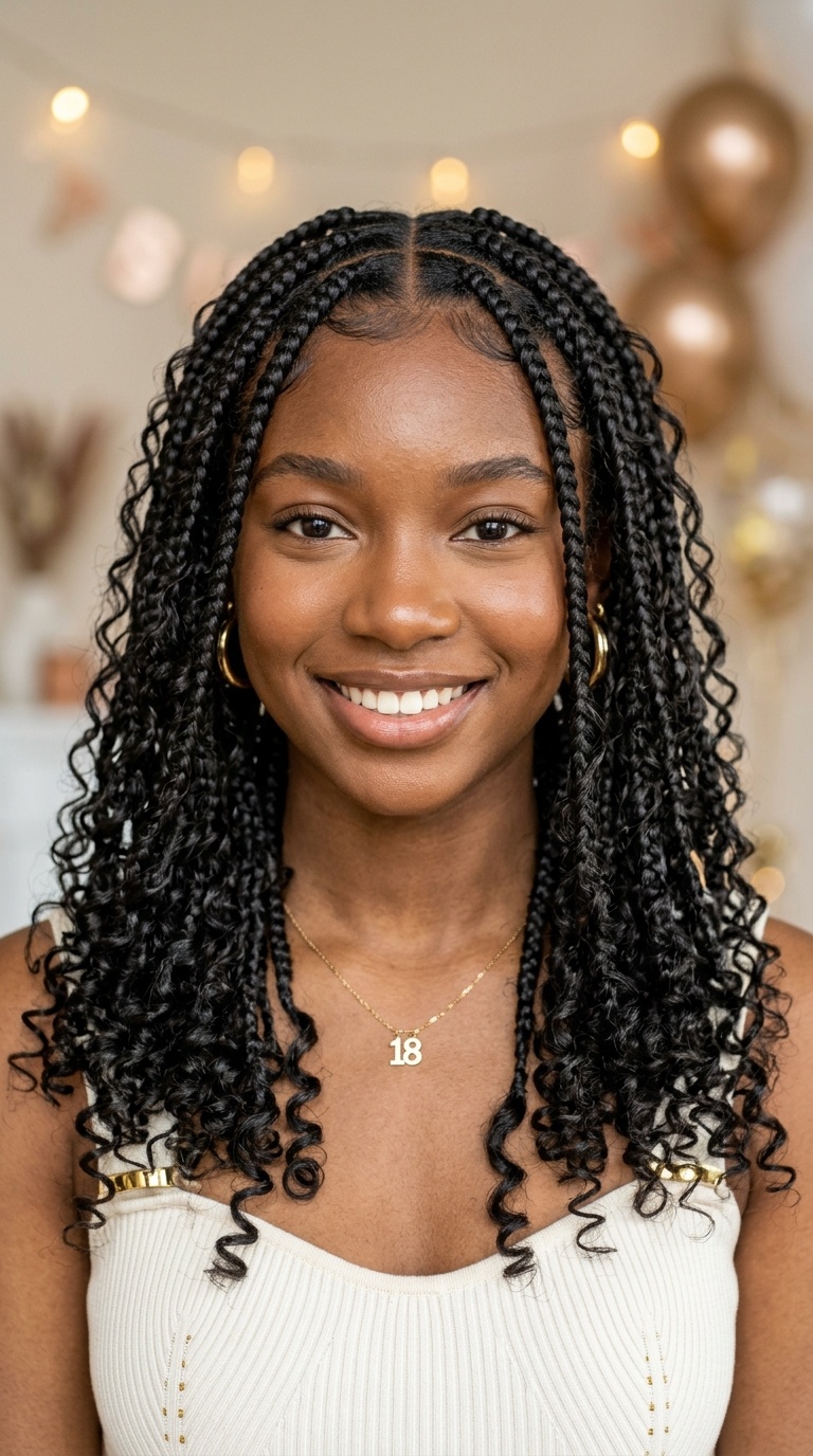 Boho Knotless Braids with Human Hair Curls