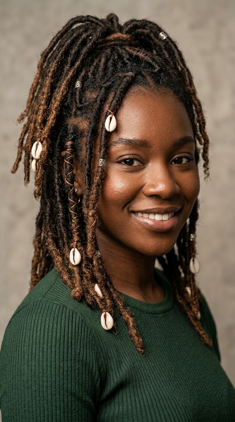 Boho Locs with Shell Ornaments