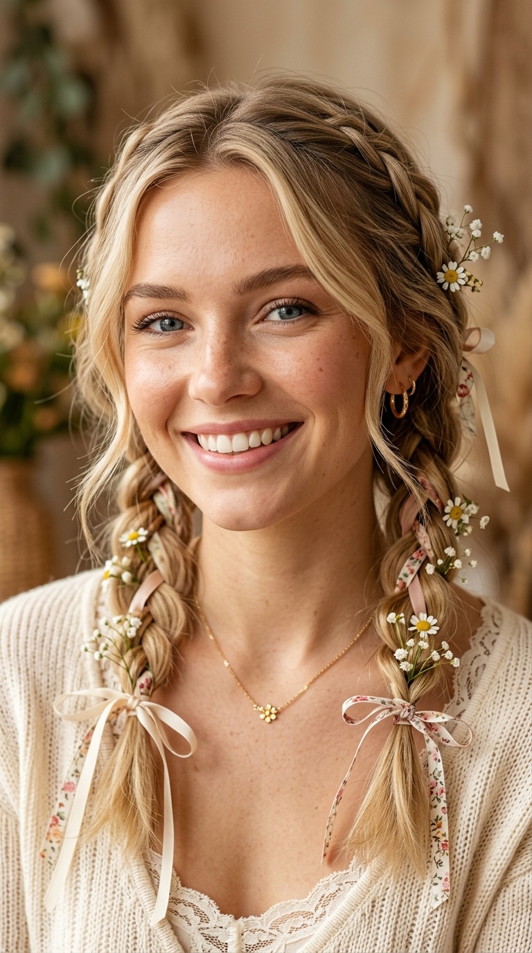 Boho Loose Braids with Ribbons