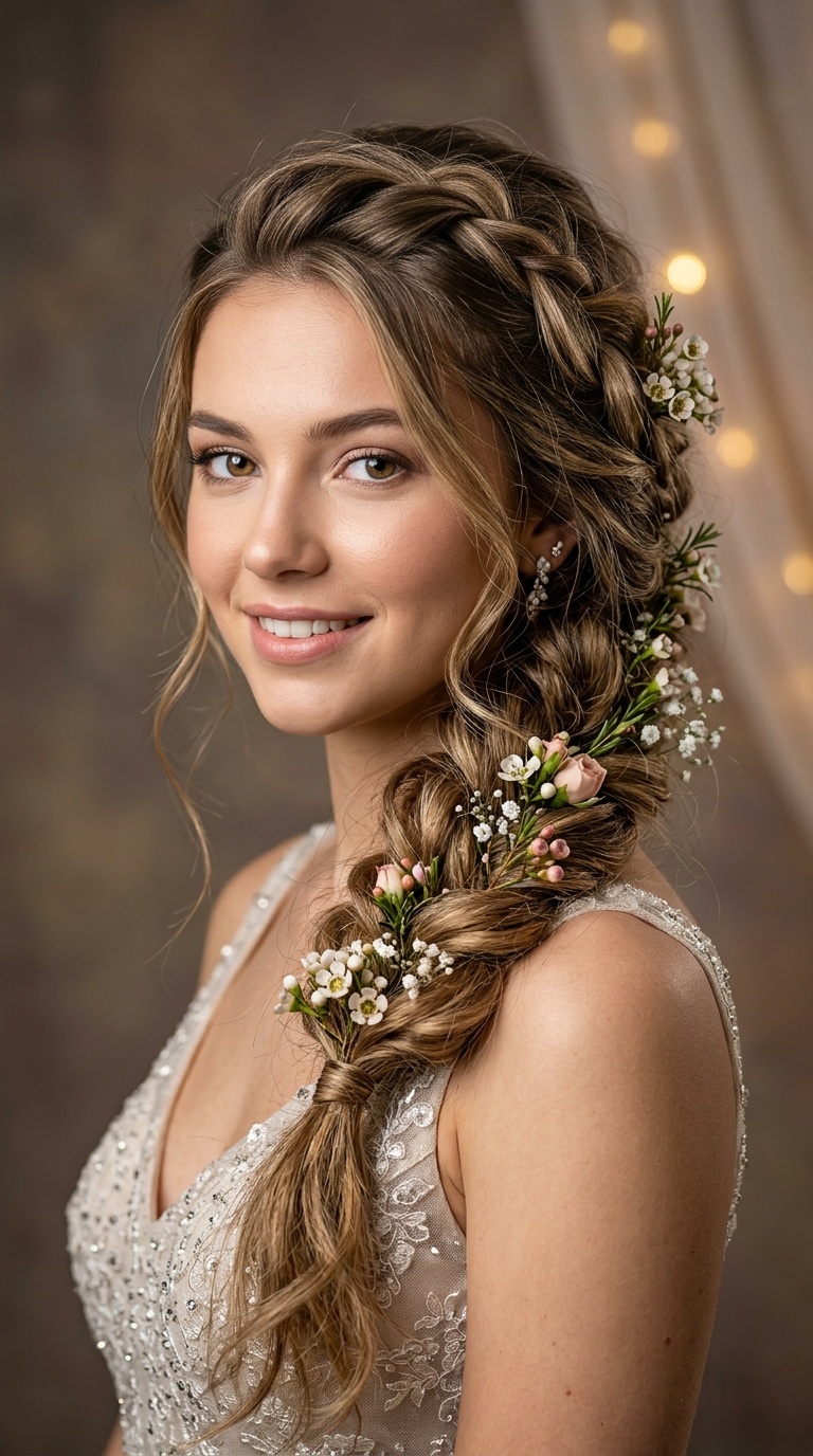 Boho Side Braid with Flowers