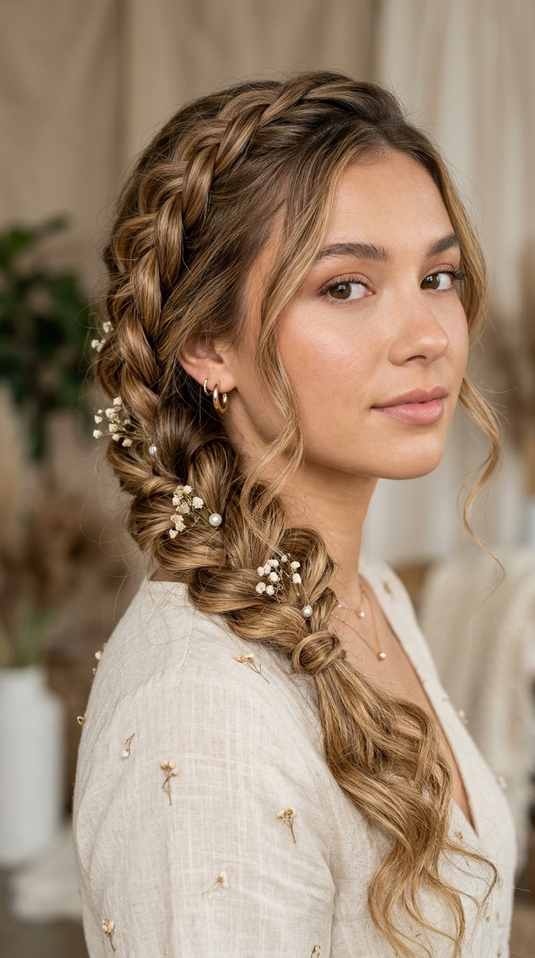 Boho Side Braid with Loose Curls