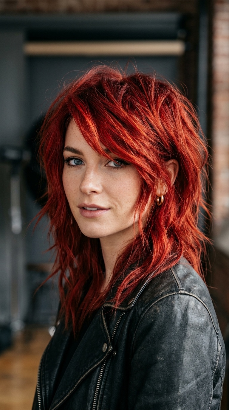 Bold Red Asymmetrical Shag