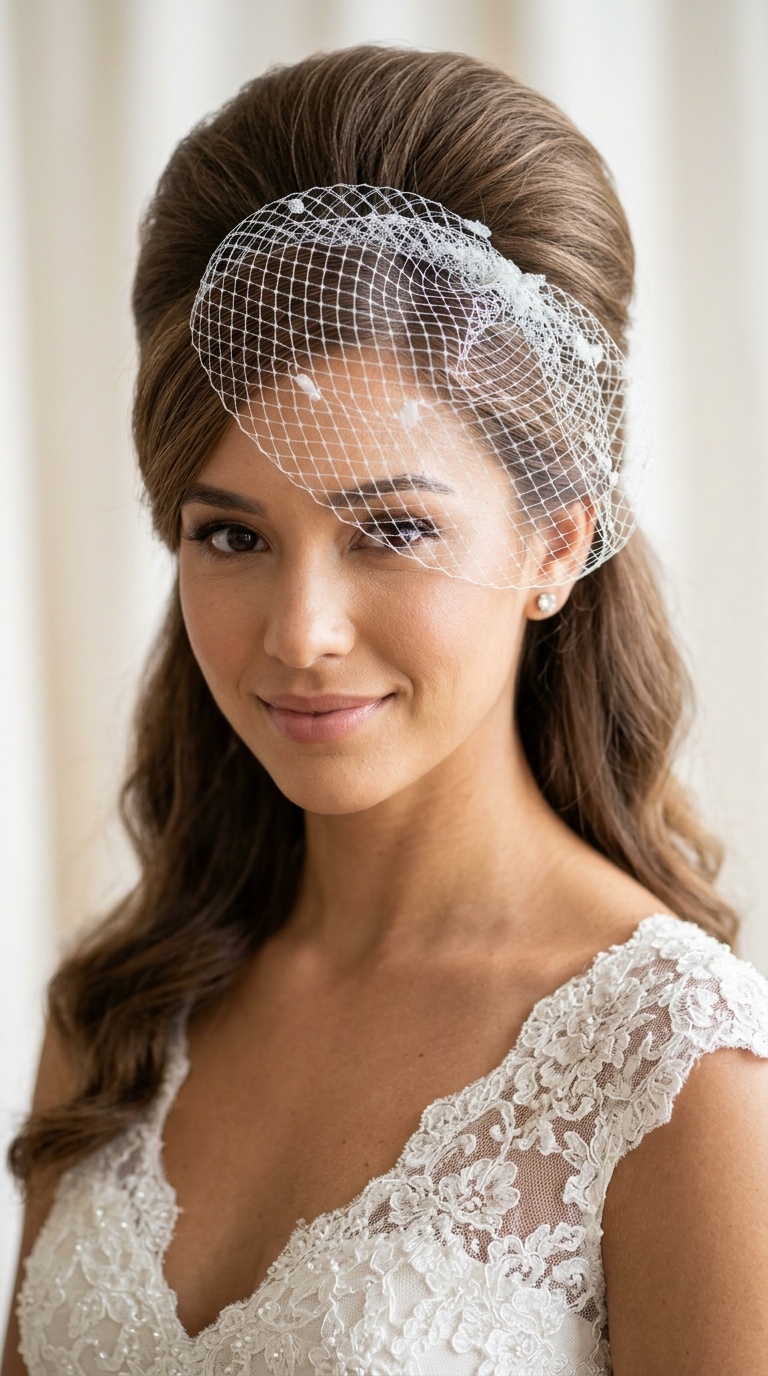 Bouffant with Birdcage Veil
