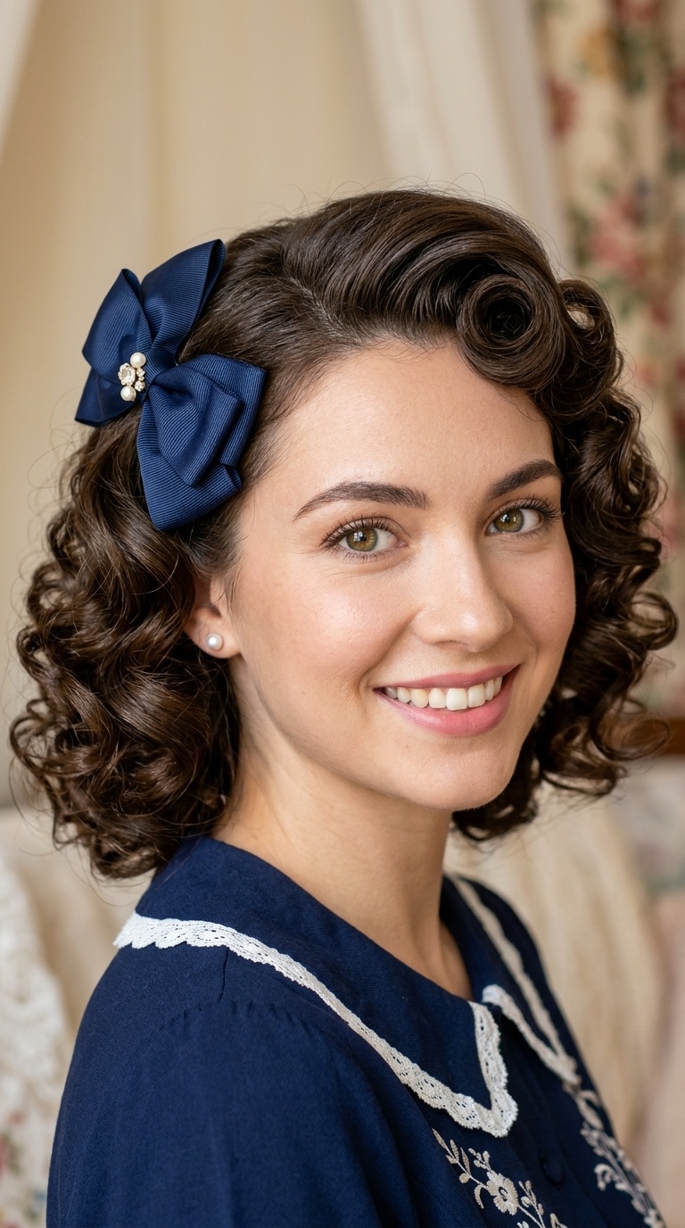 Bouncy Pin Curls with a Side Bow