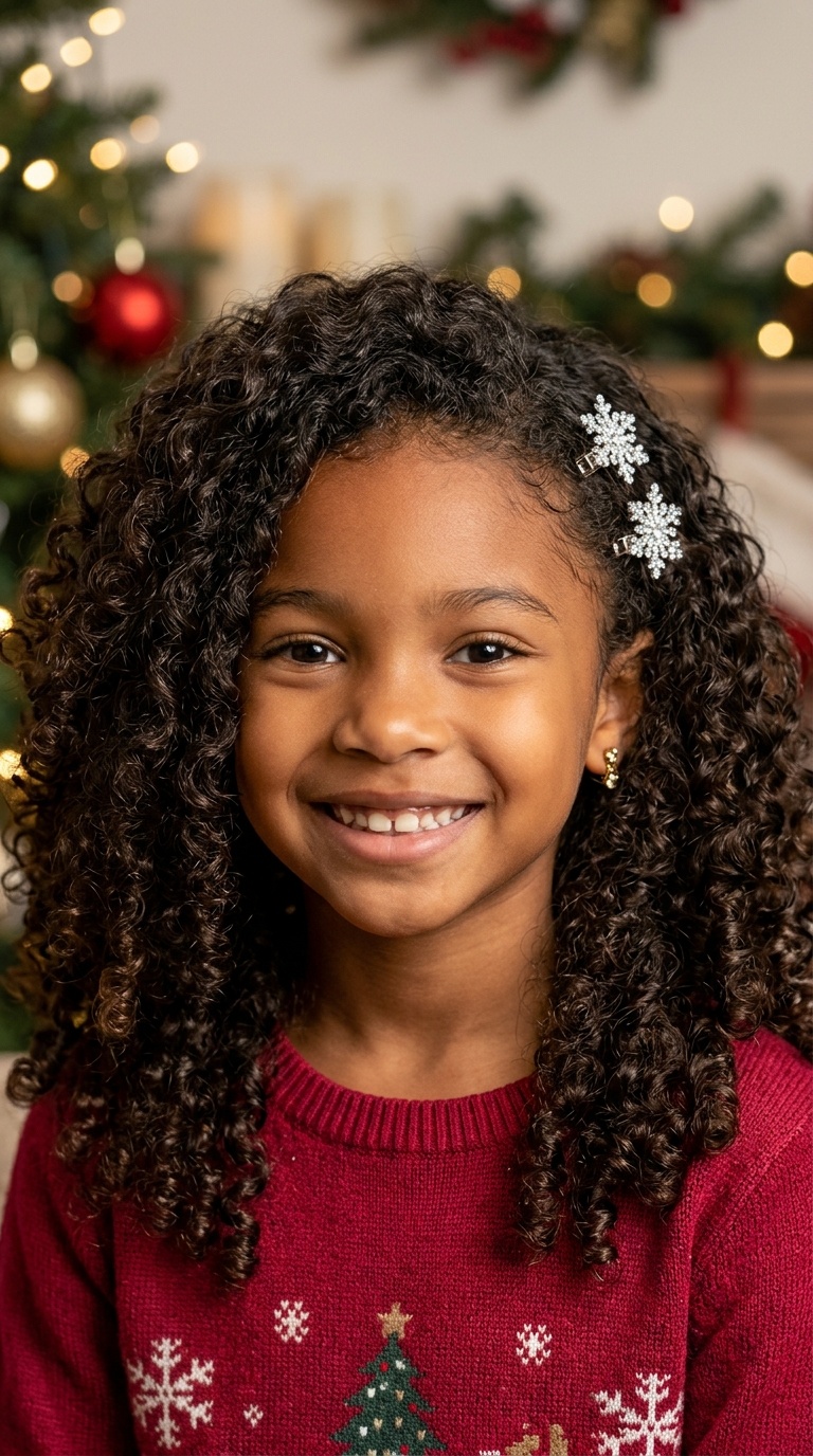 Bouncy Ringlets with Sparkly Snowflake Clips