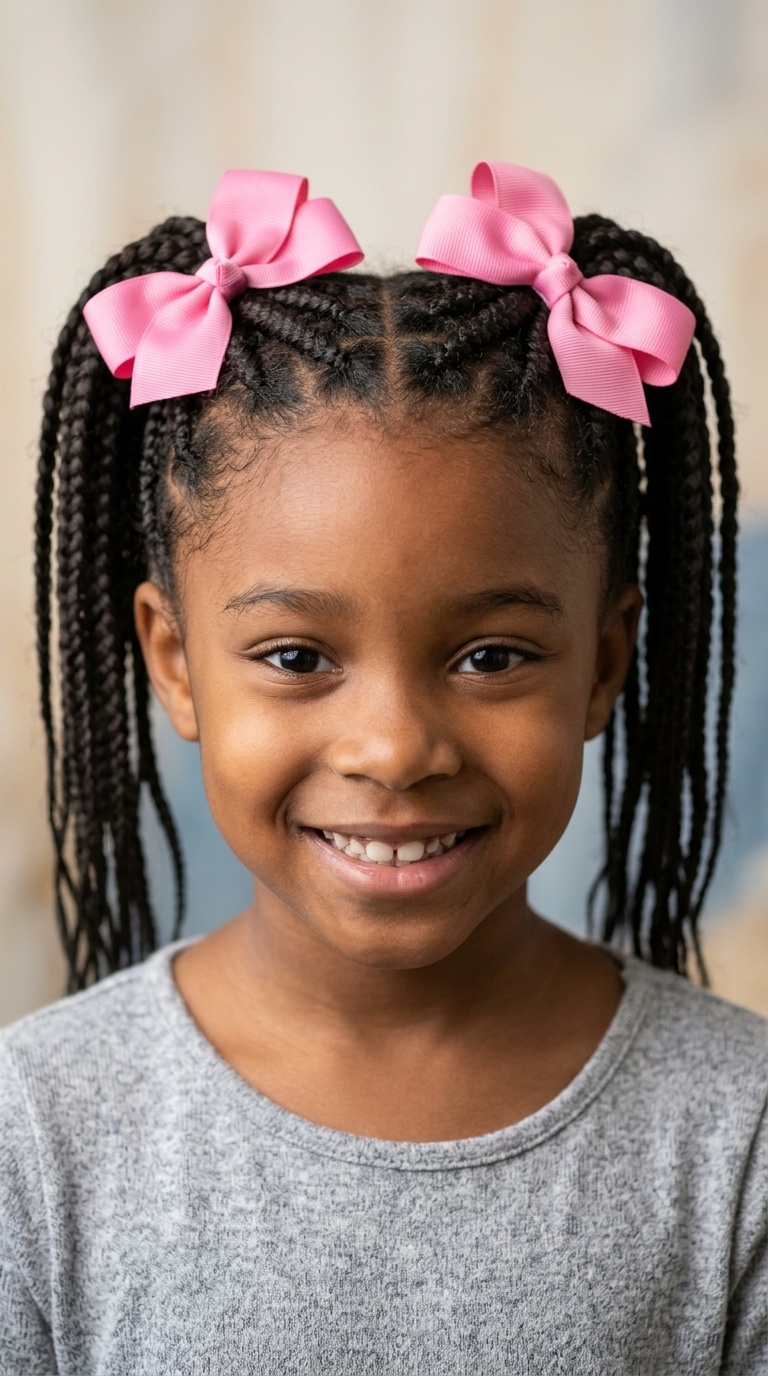 Bow-Tied Braided Ponytails