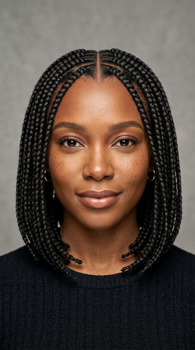 Box Braid Bob with a Symmetrical Split