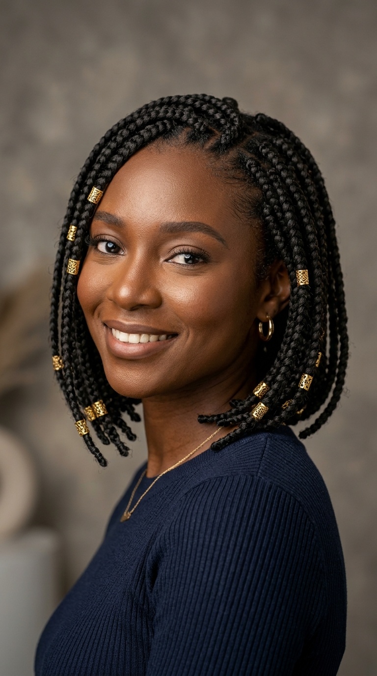 Box Braid Bob with Gold Cuffs