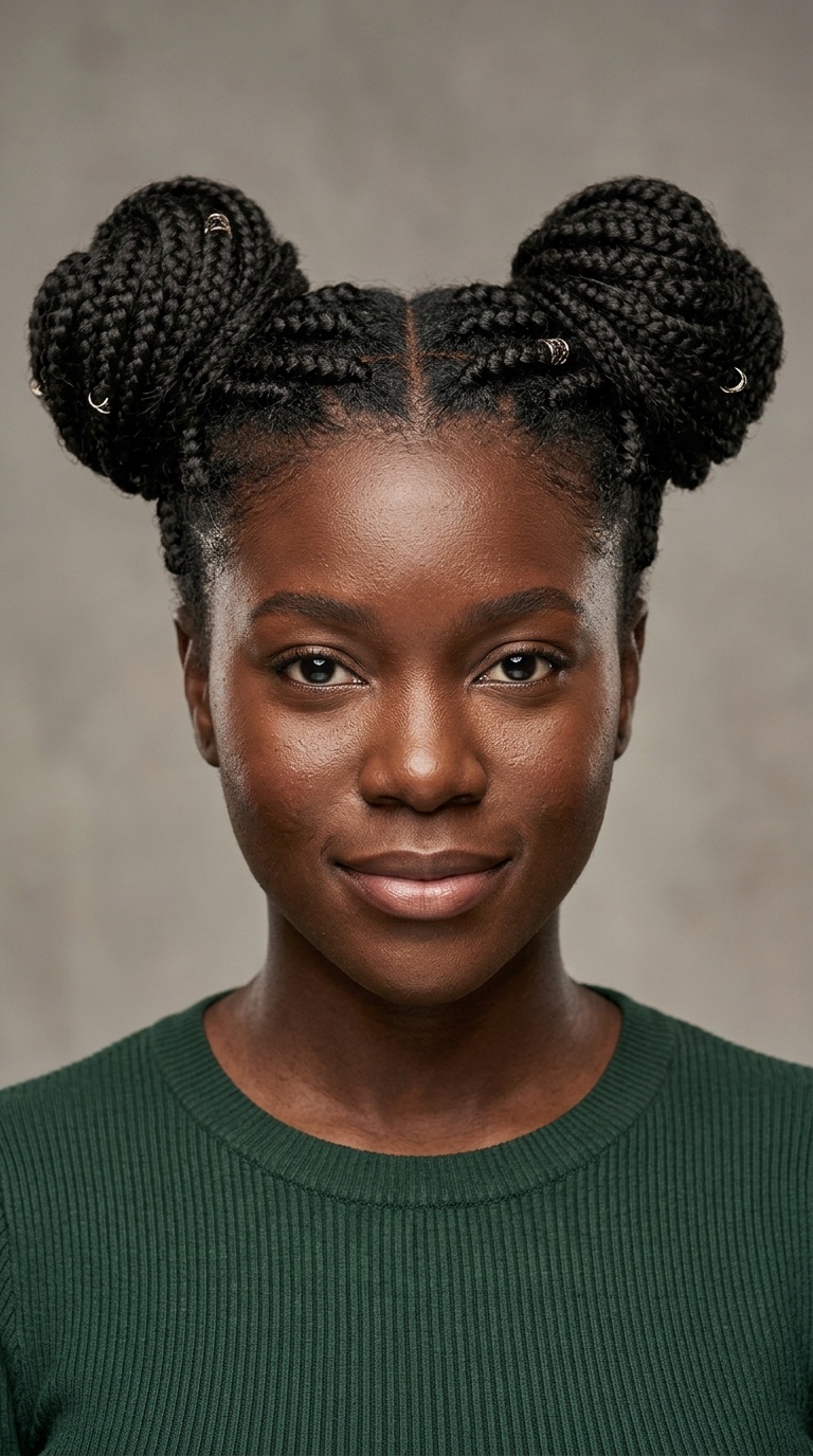 Box Braid Space Buns