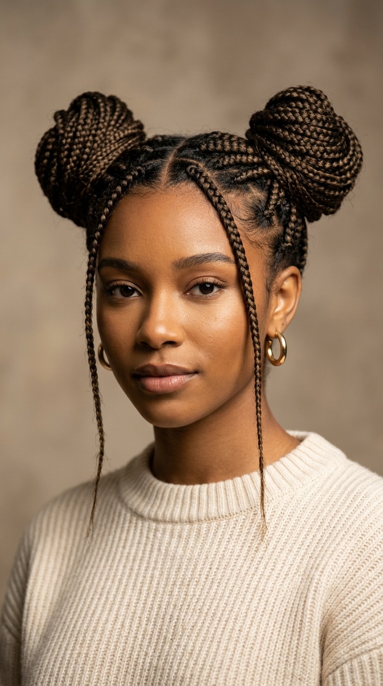 Box Braid Space Buns