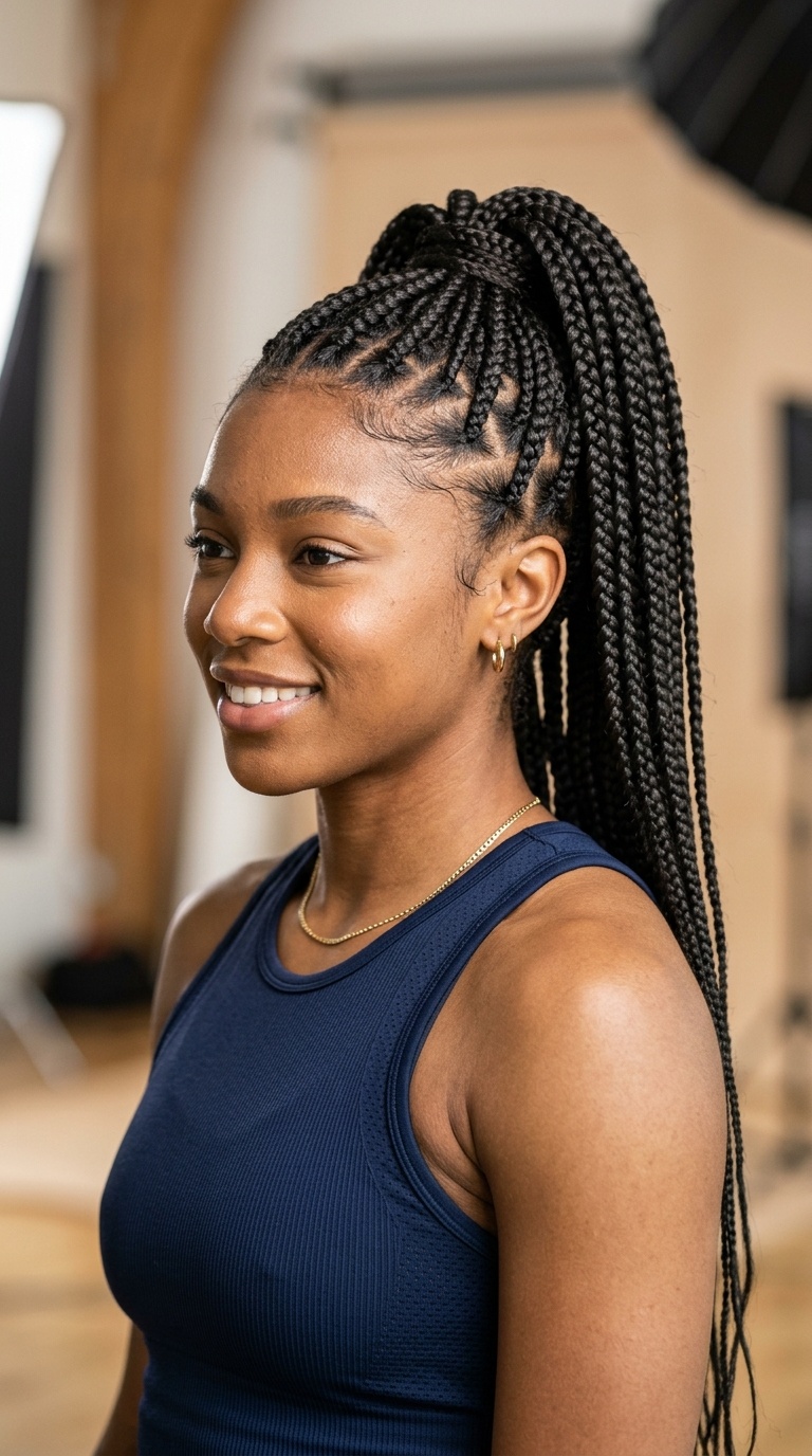Box Braids High Pony