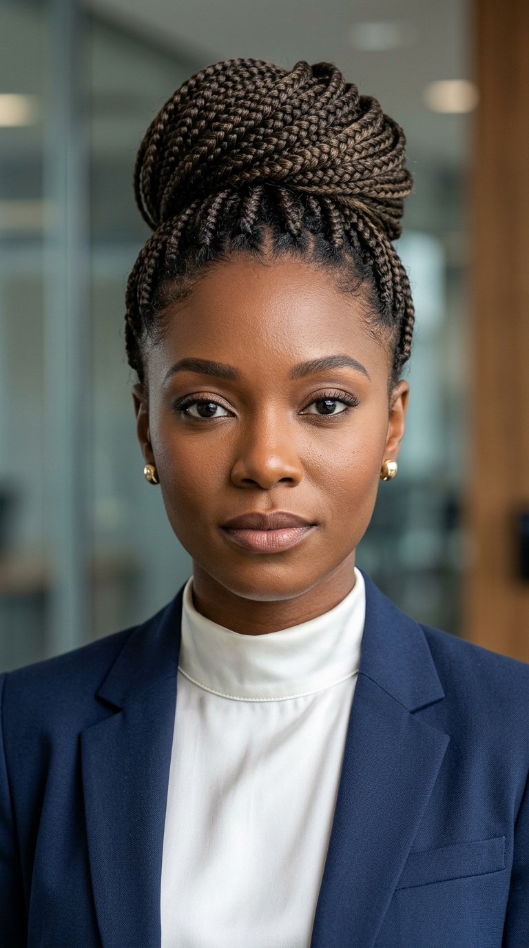 Box Braids in a Professional Updo