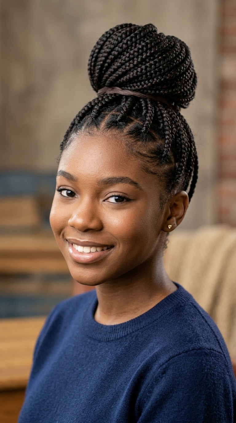 Box Braids with a High Bun