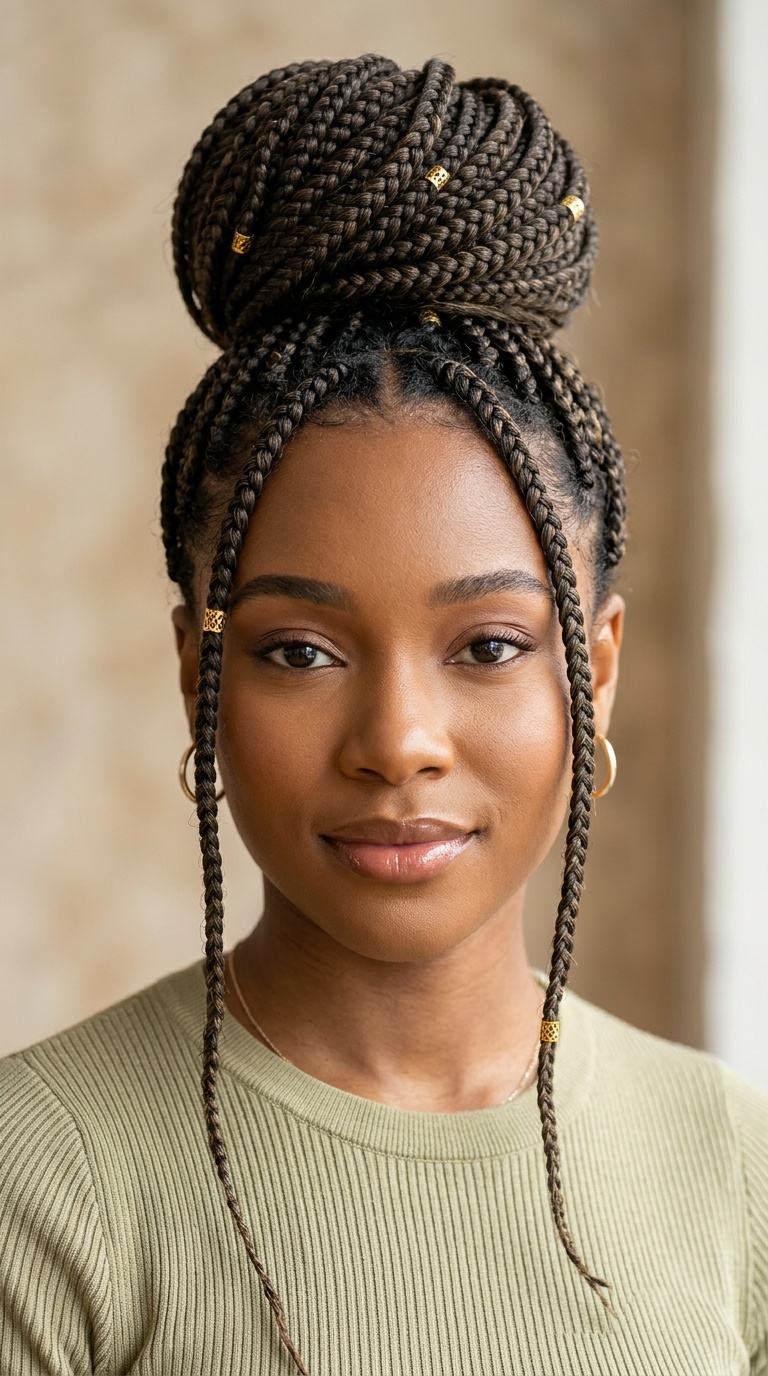 Box Braids with a Top Bun