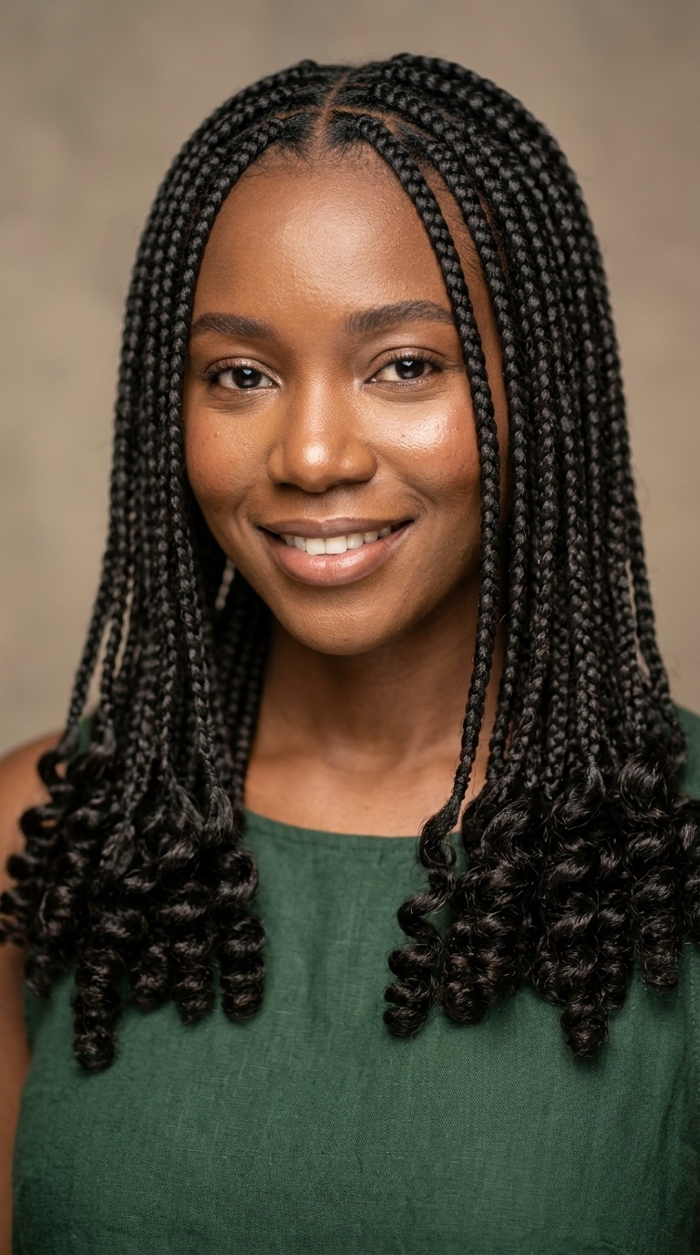 Box Braids with Curled Ends