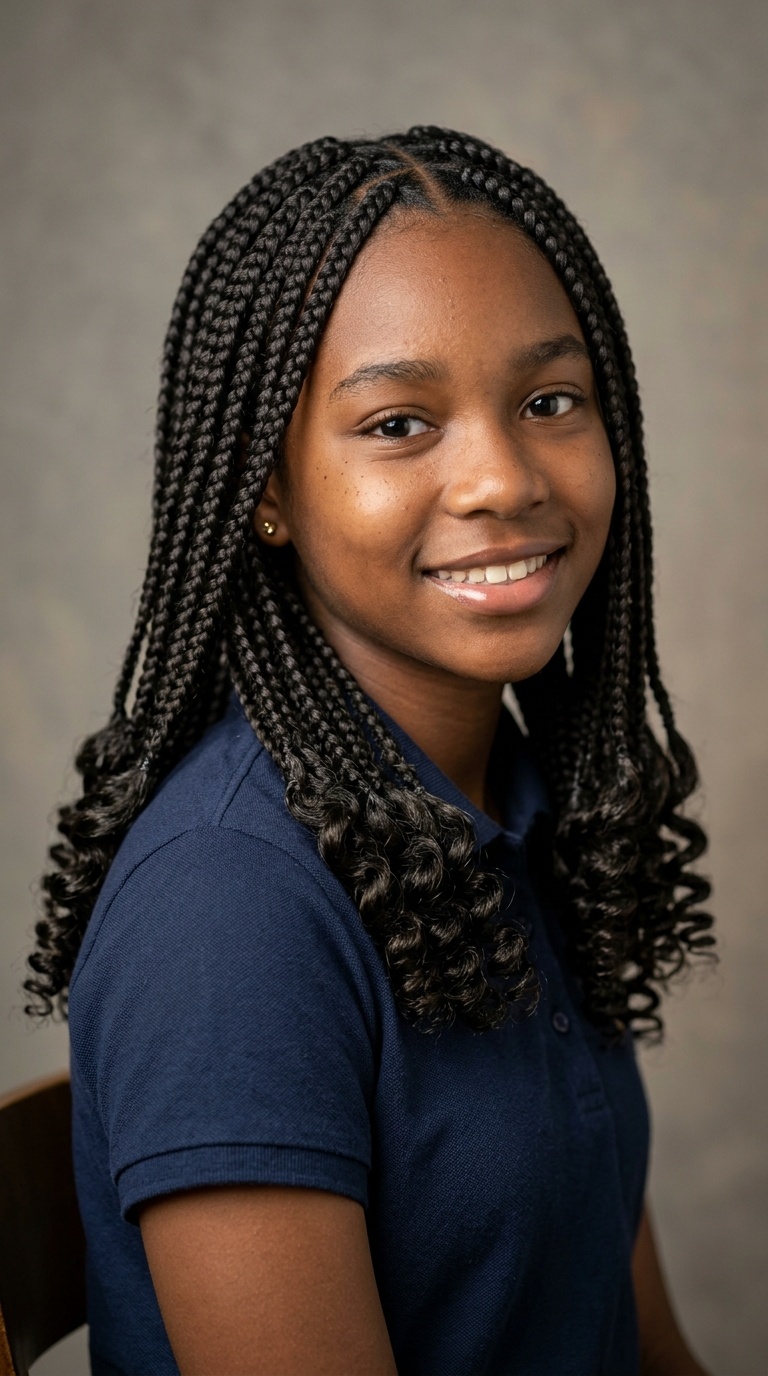 Box Braids with Curled Ends