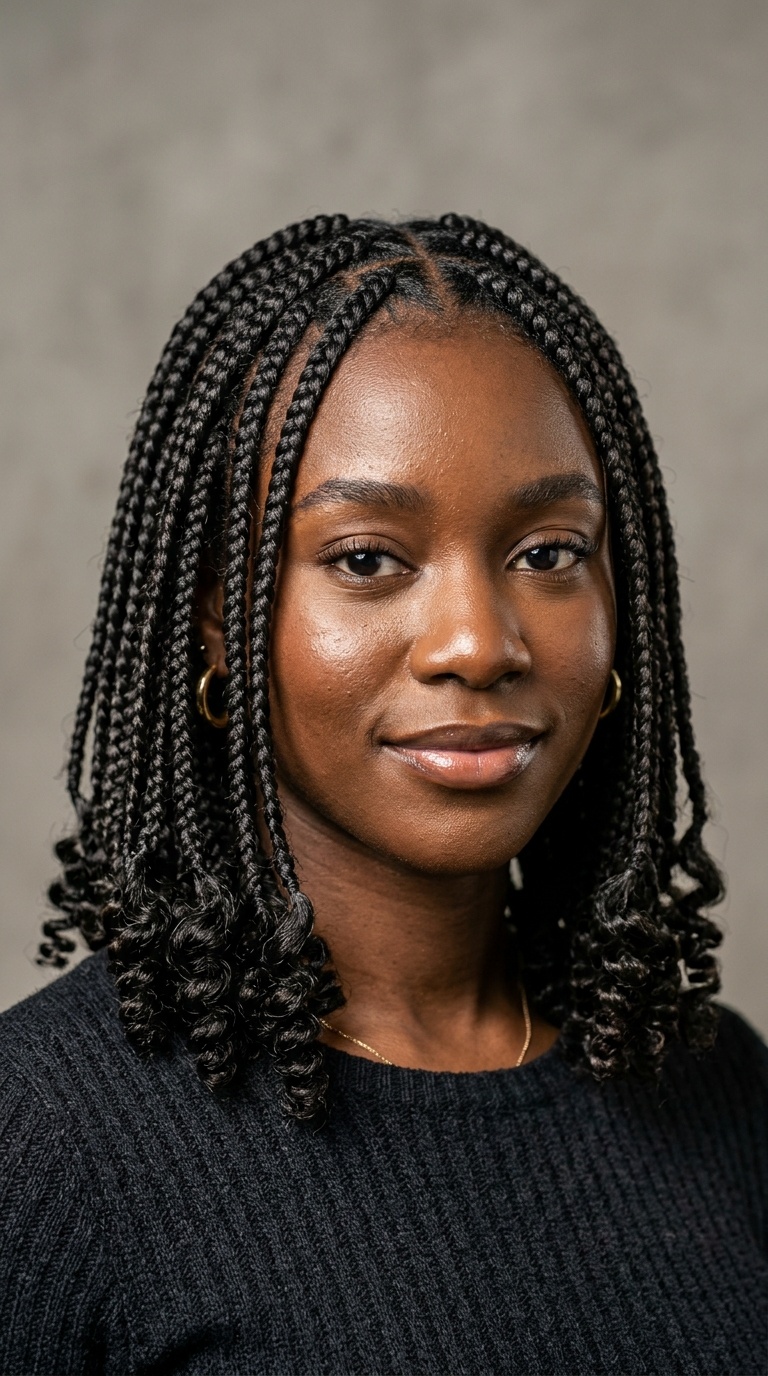 Box Braids with Curled Ends