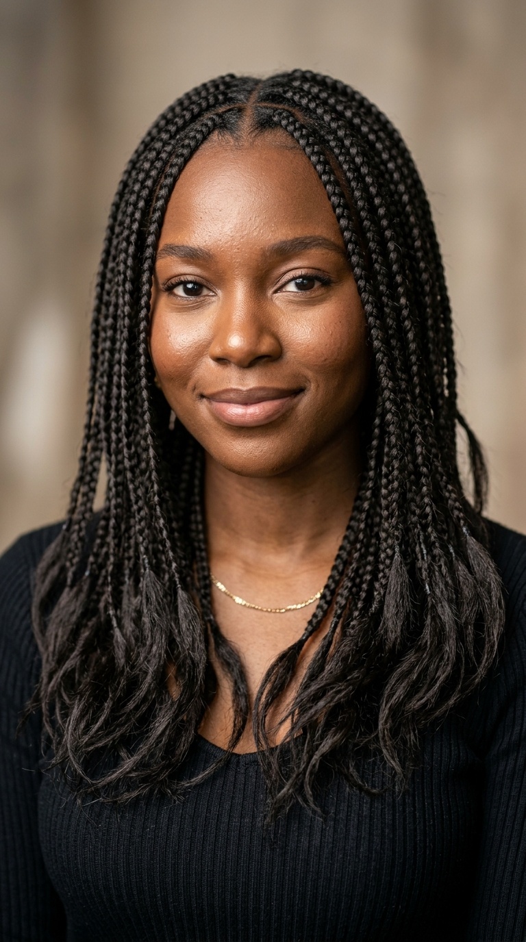 Box Braids with Feathered Ends
