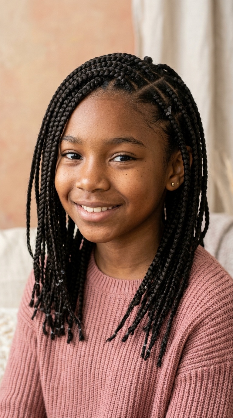 Box Braids with Heart-Shaped Parting