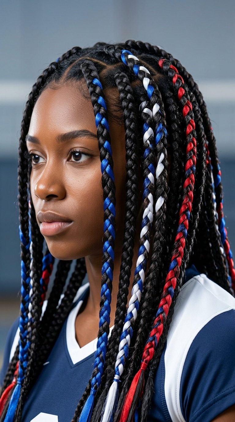 Box Braids with Ribbon Integration