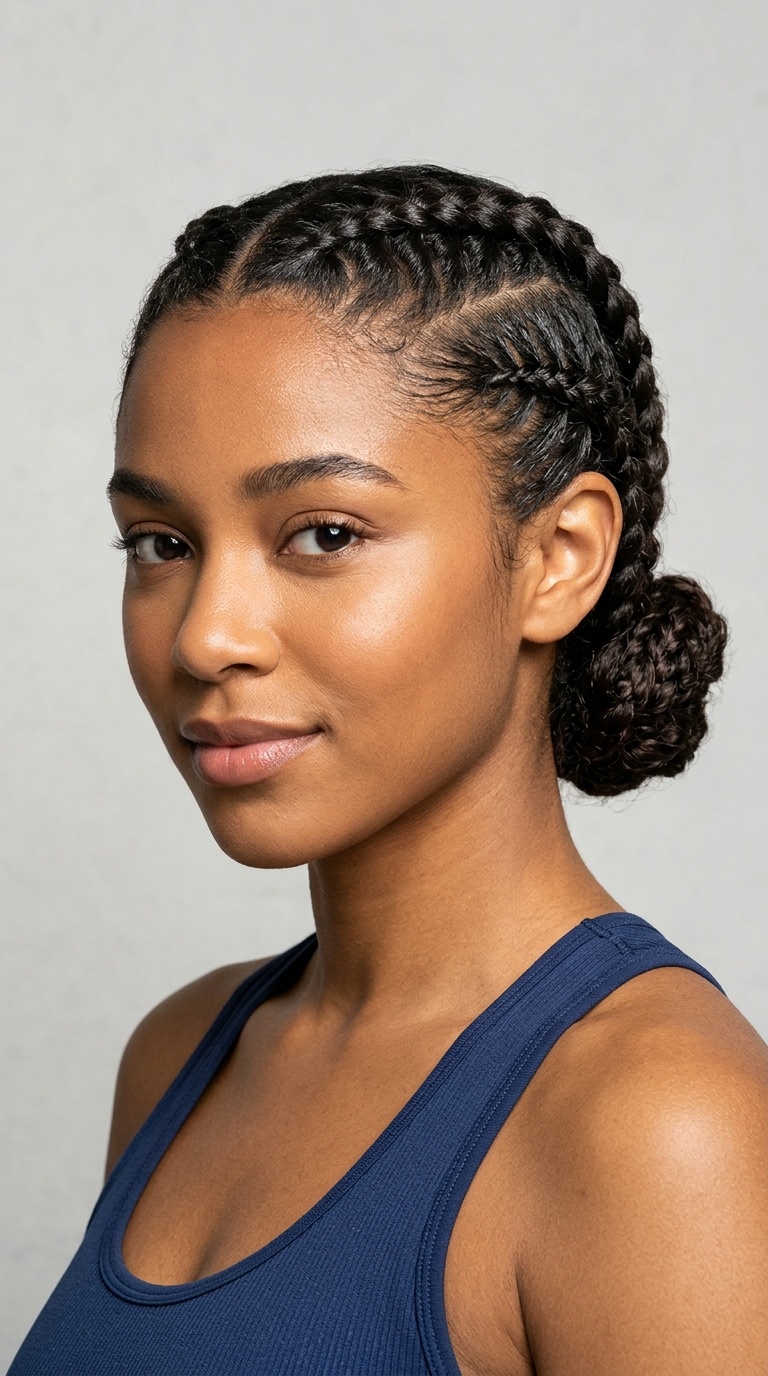 Boxer Braids into Low Bun