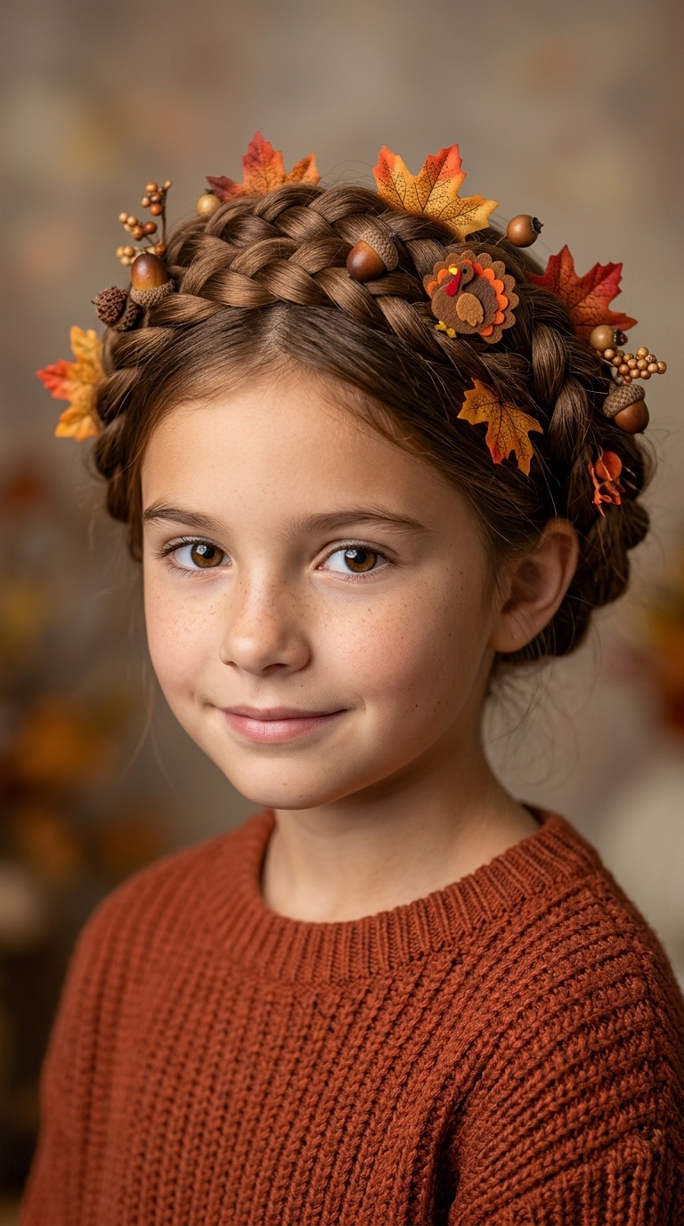 Braid Crown with Fall Leaves
