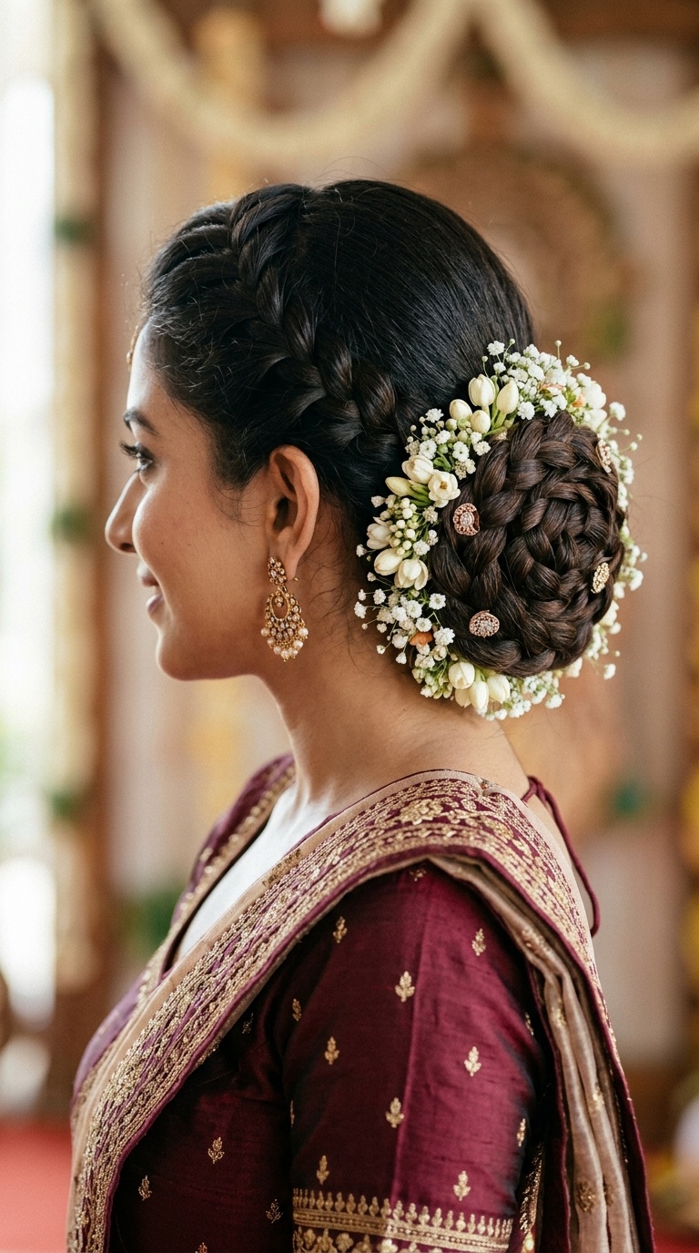 Braided Bun with Encircled Floral Pins