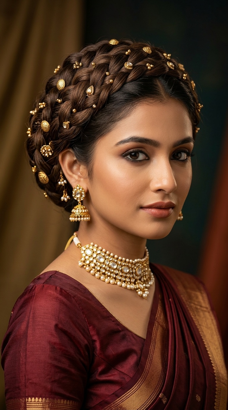 Braided Bun with Gold Accessories