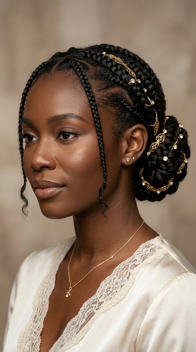 Braided Chignon with Gold Filigree