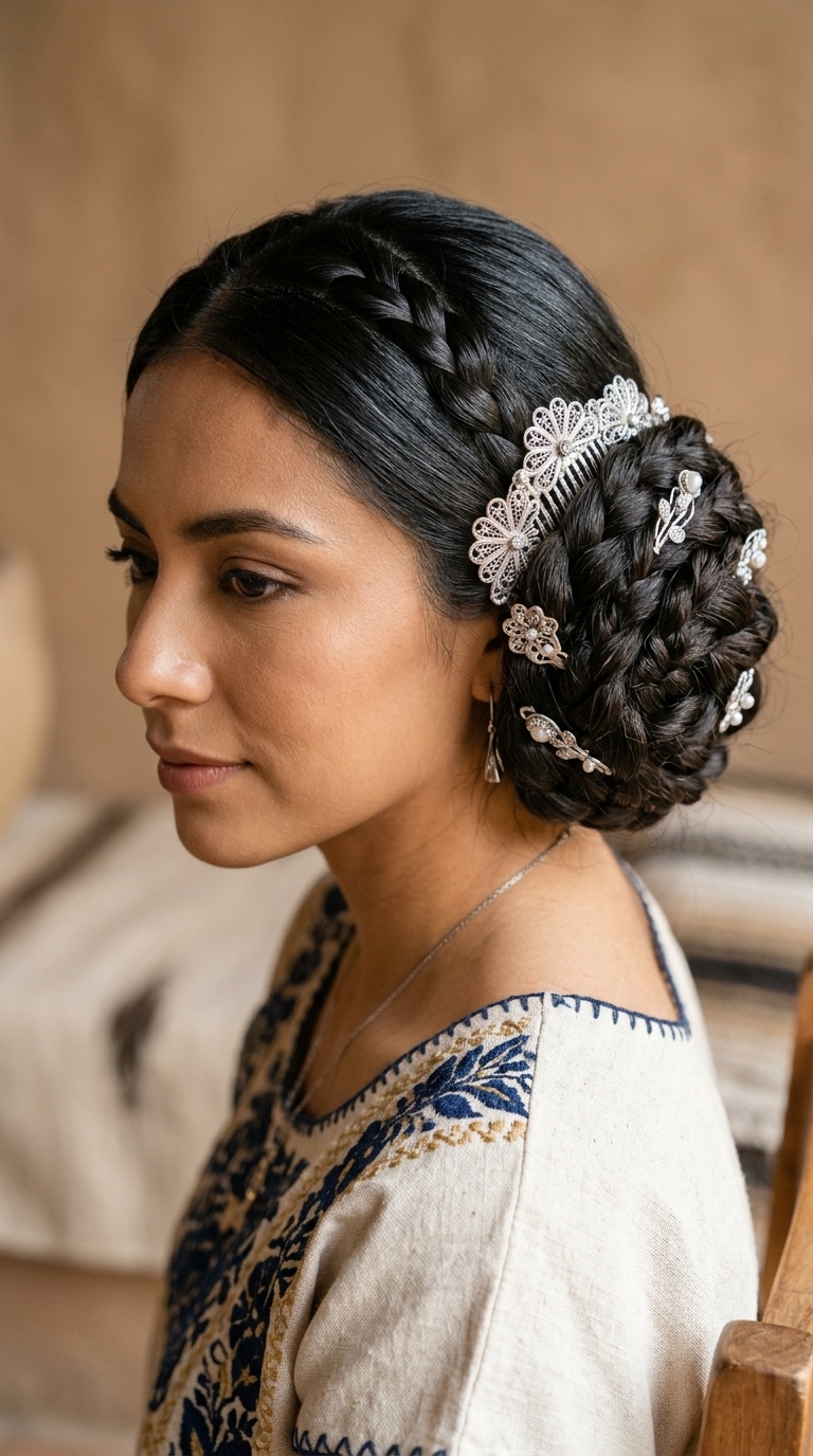 Braided Chignon with Silver Filigree