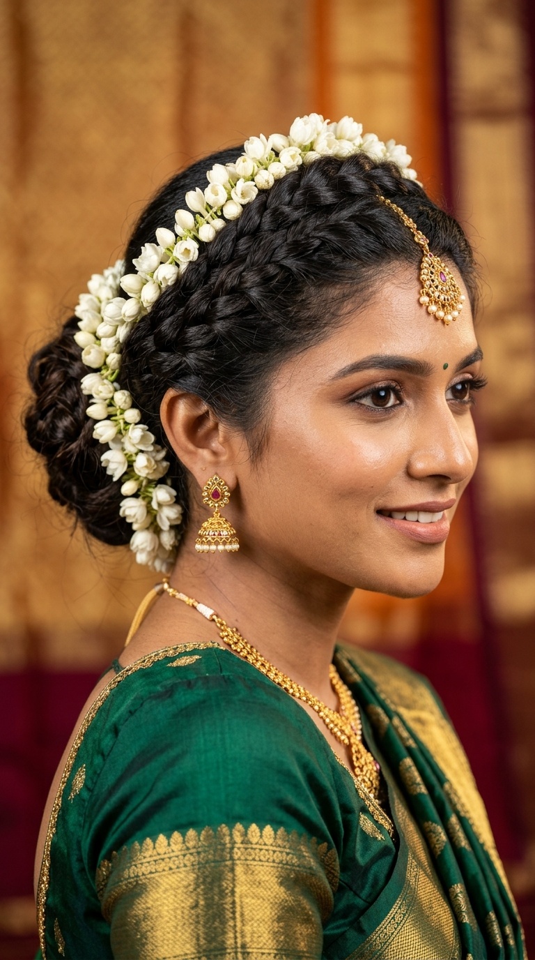 Braided Crown Bun with Jasmine Halo