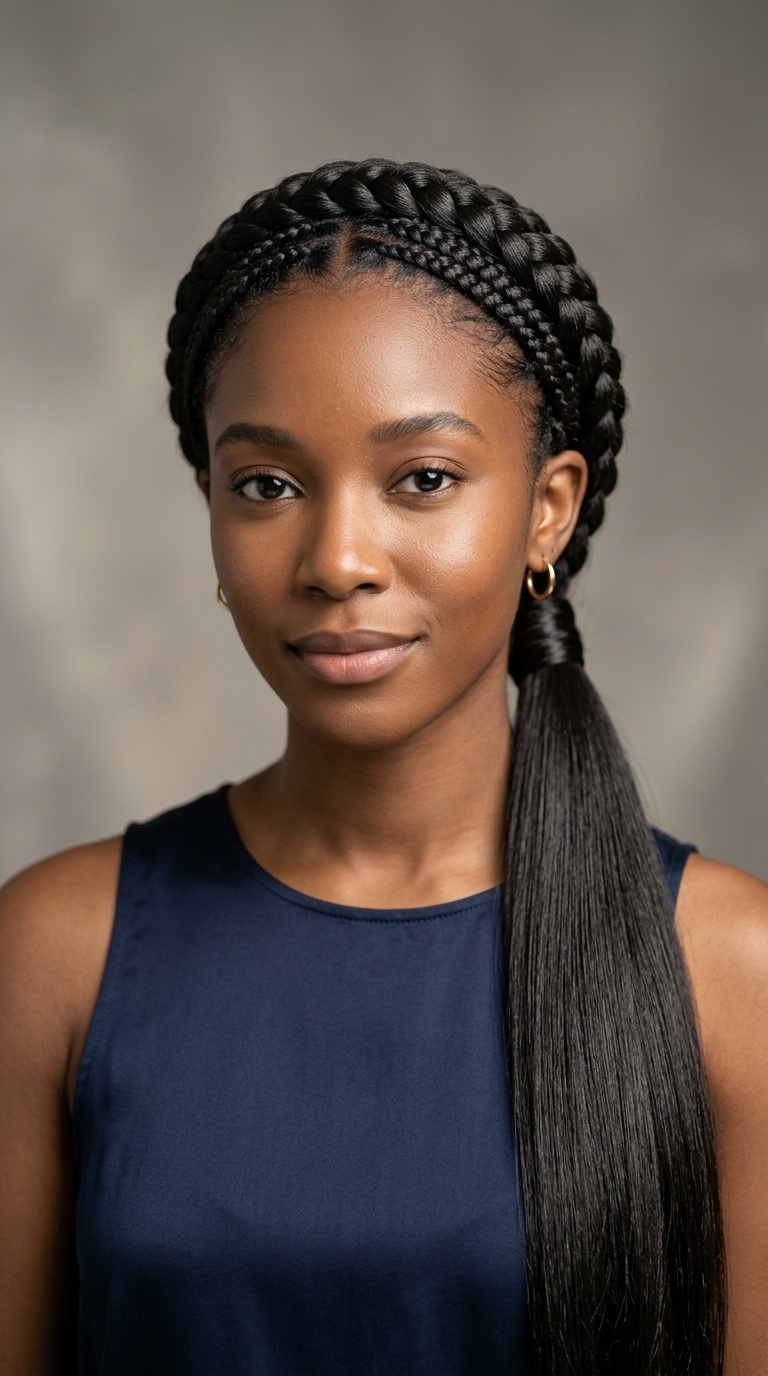 Braided Crown Sleek Pony