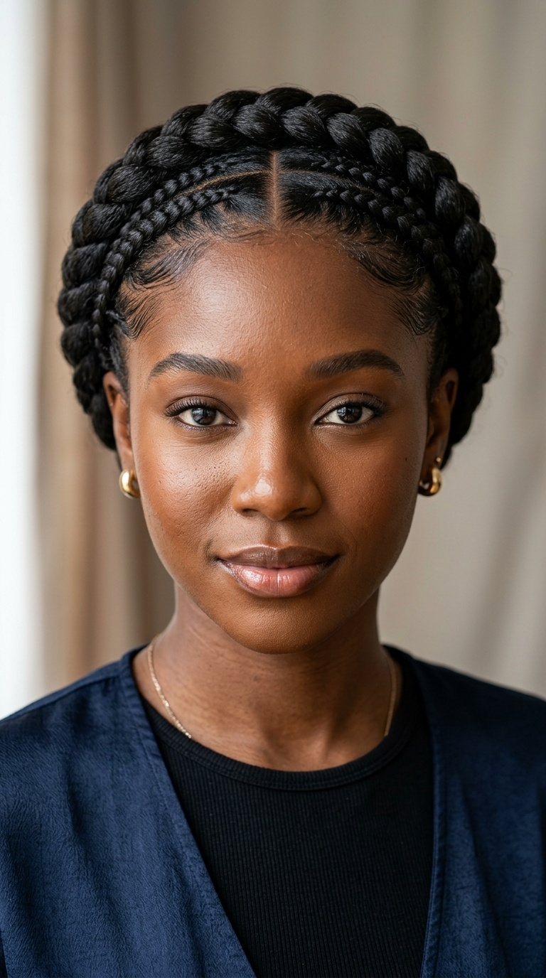 Braided Crown with a Clean Center Part