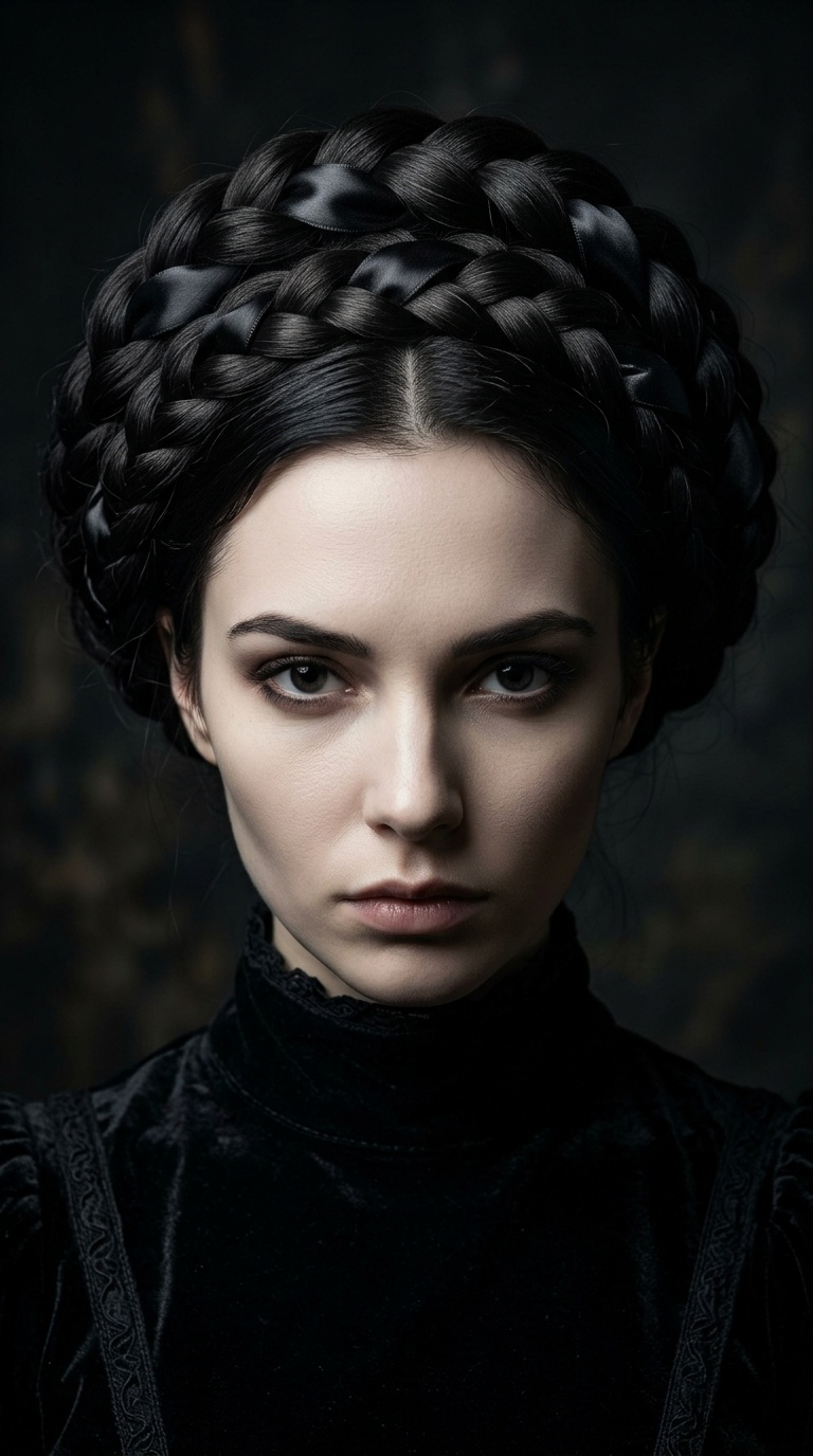 Braided Crown with Black Silk Ribbon