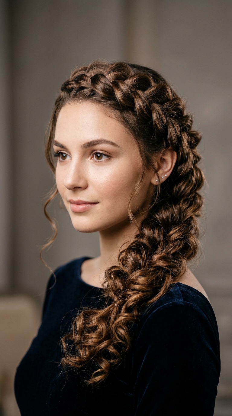 Braided Crown with Cascading Curls