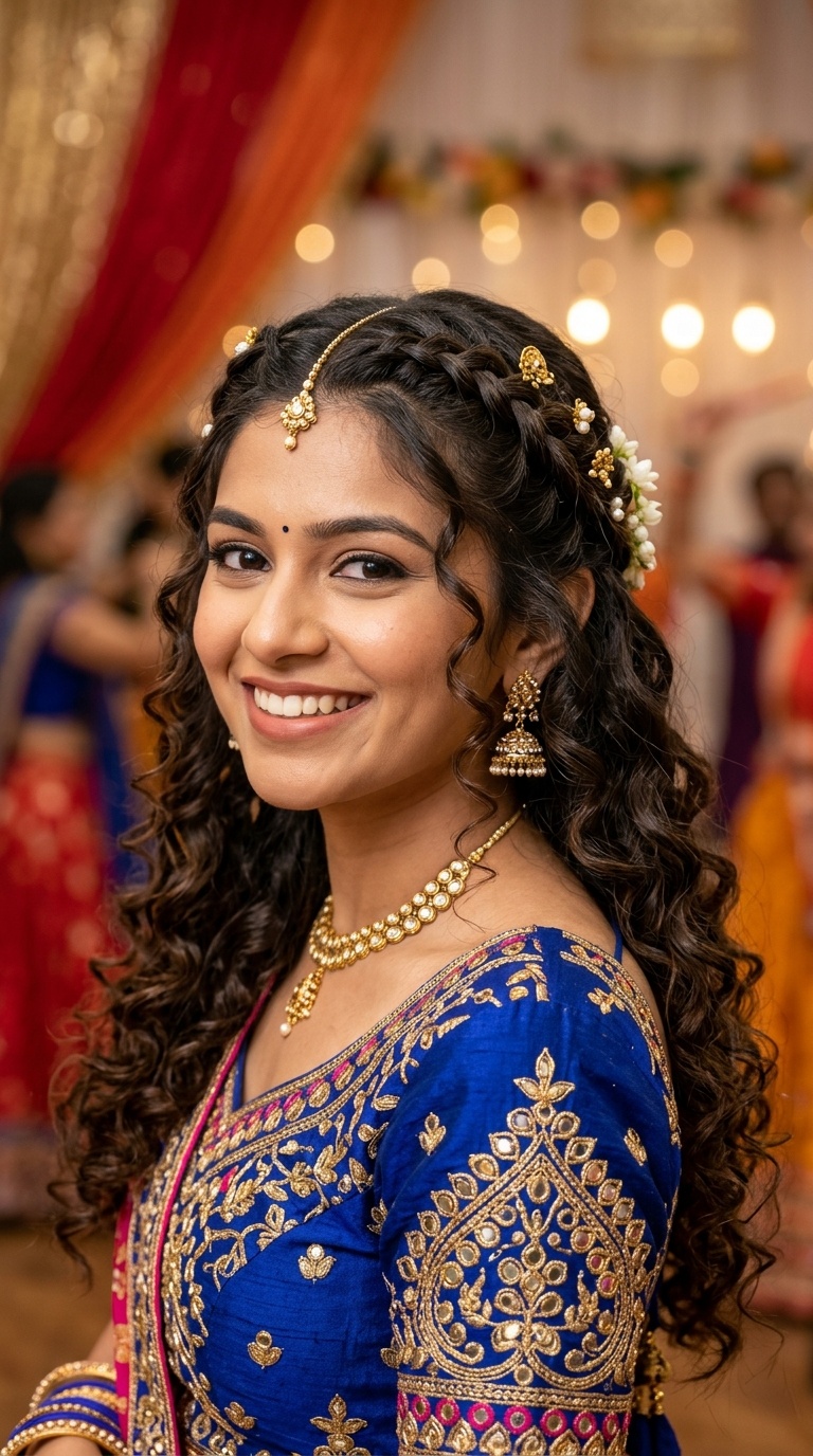 Braided Crown with Cascading Curls