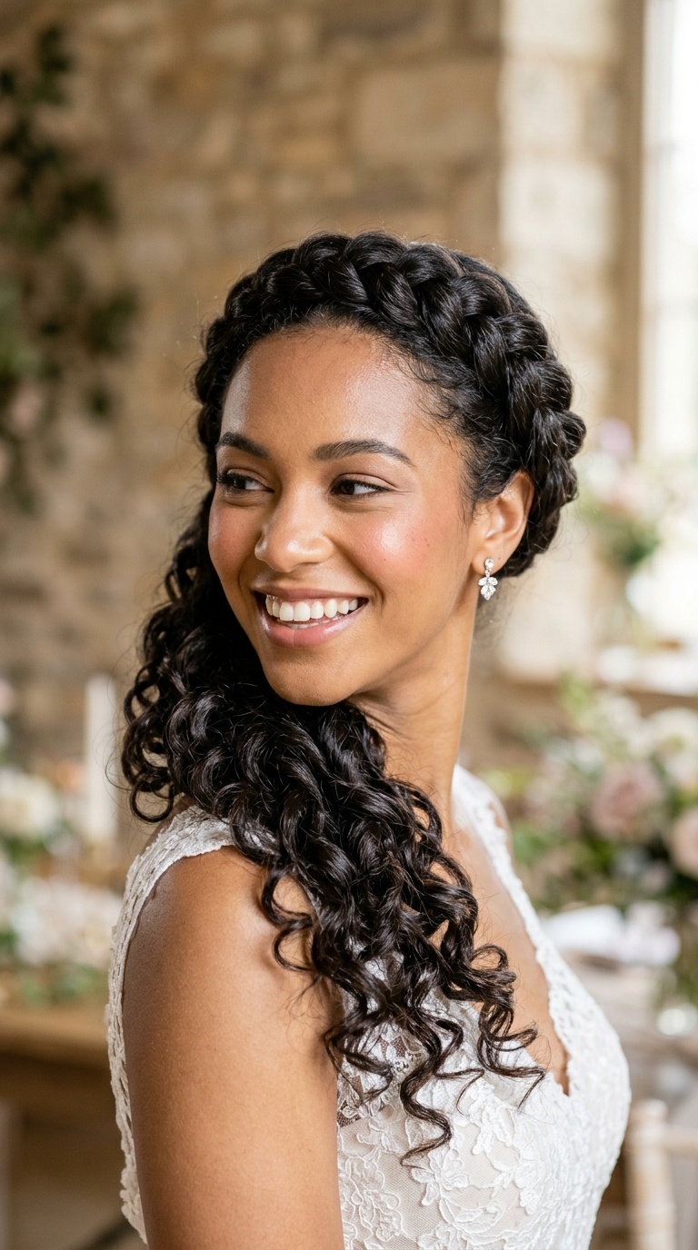Braided Crown with Cascading Curls