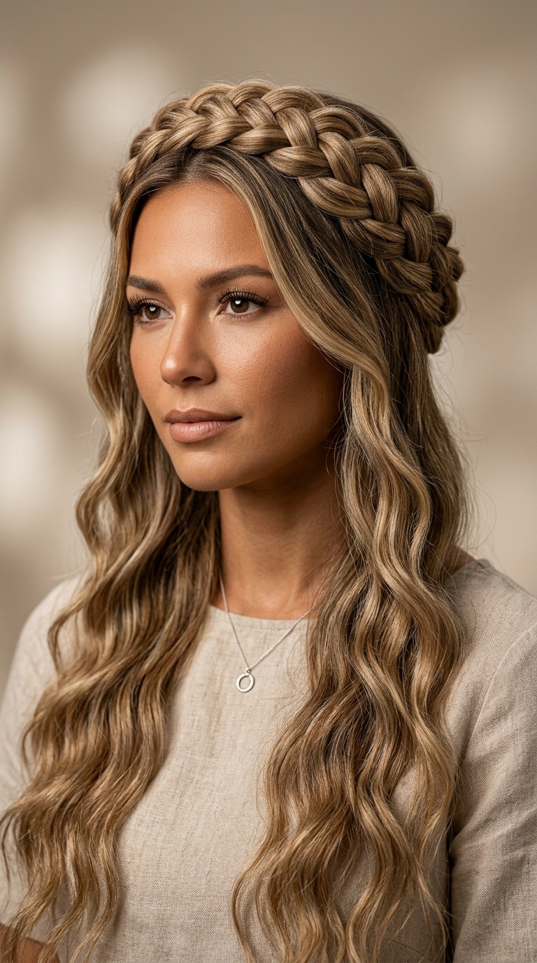 Braided Crown with Cascading Tresses