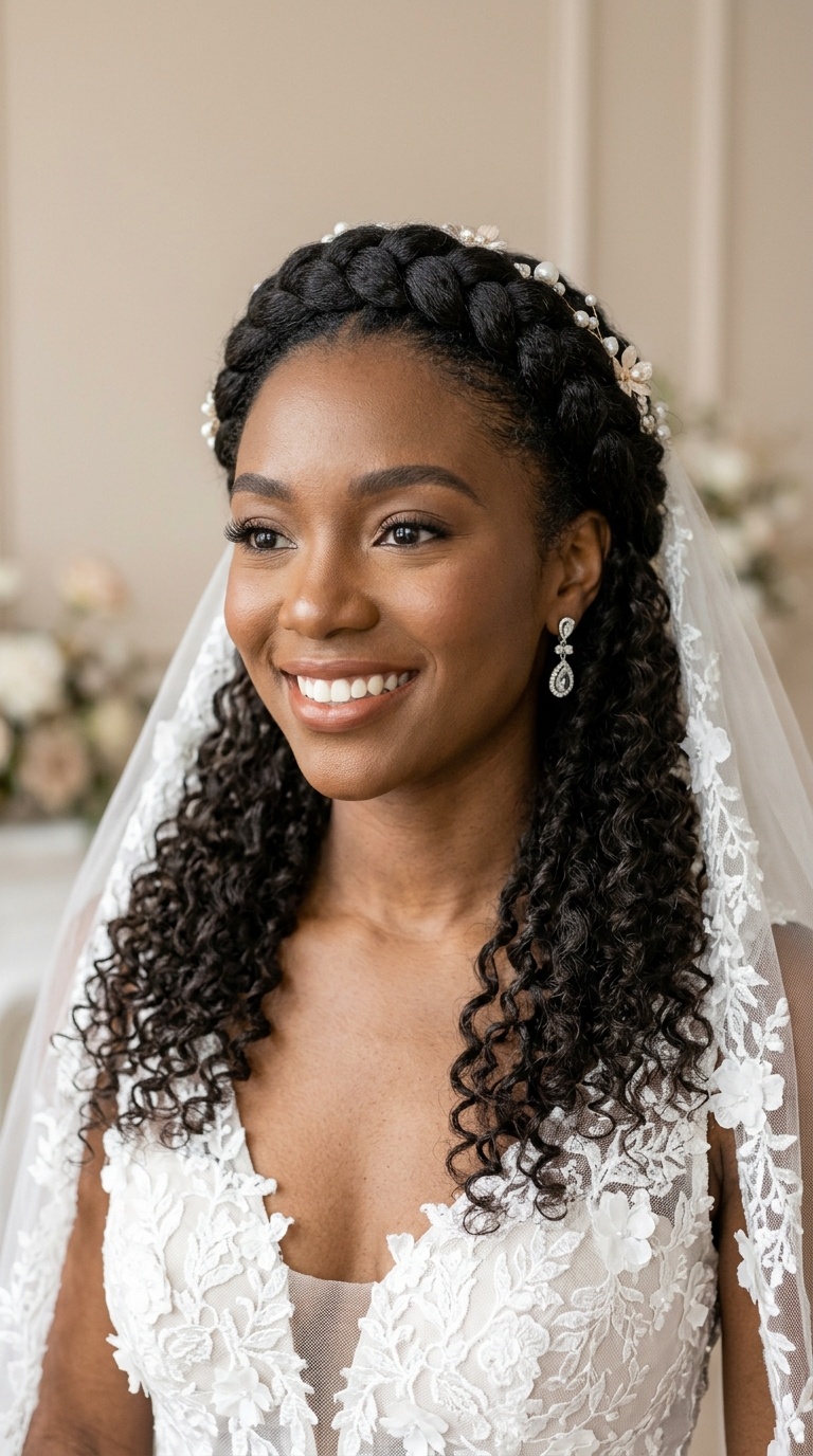 Braided Crown with Curly Extensions for Length
