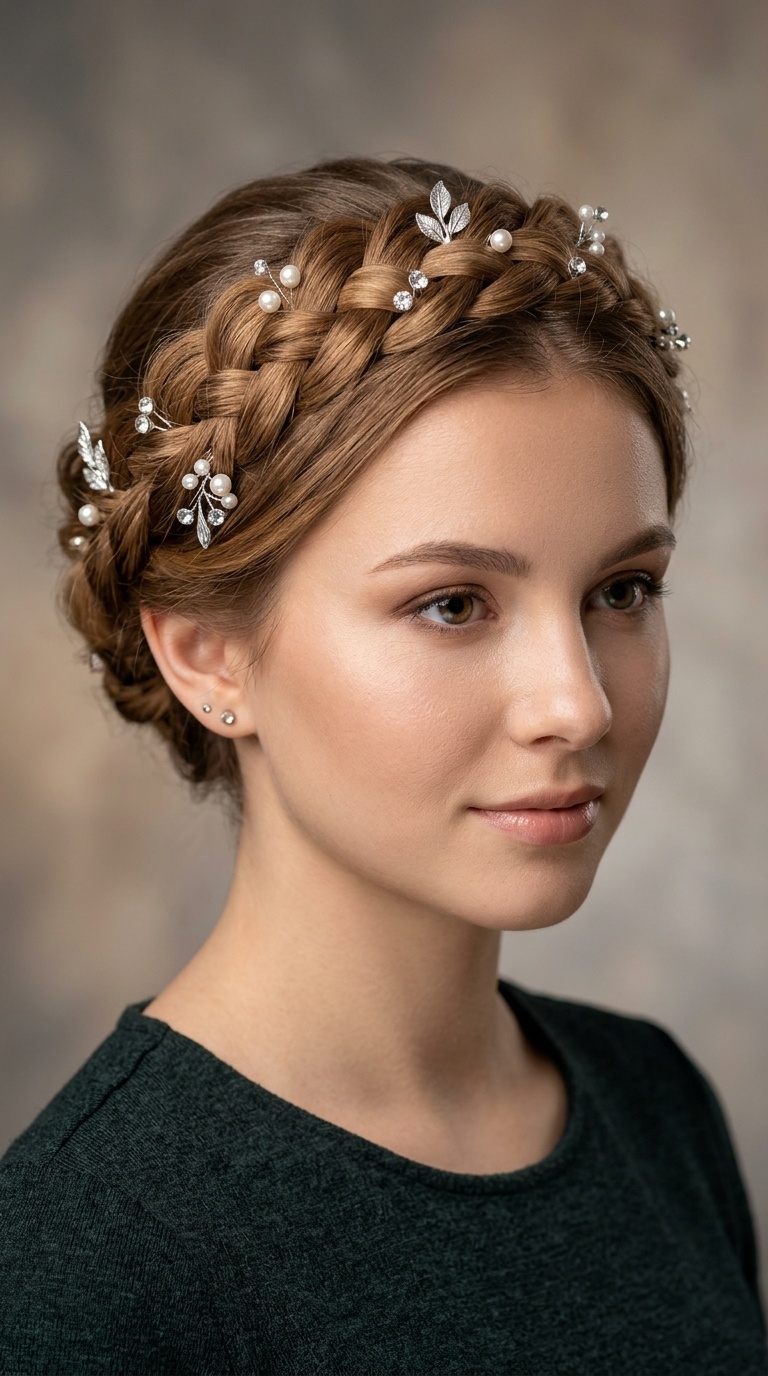 Braided Crown with Decorative Pins